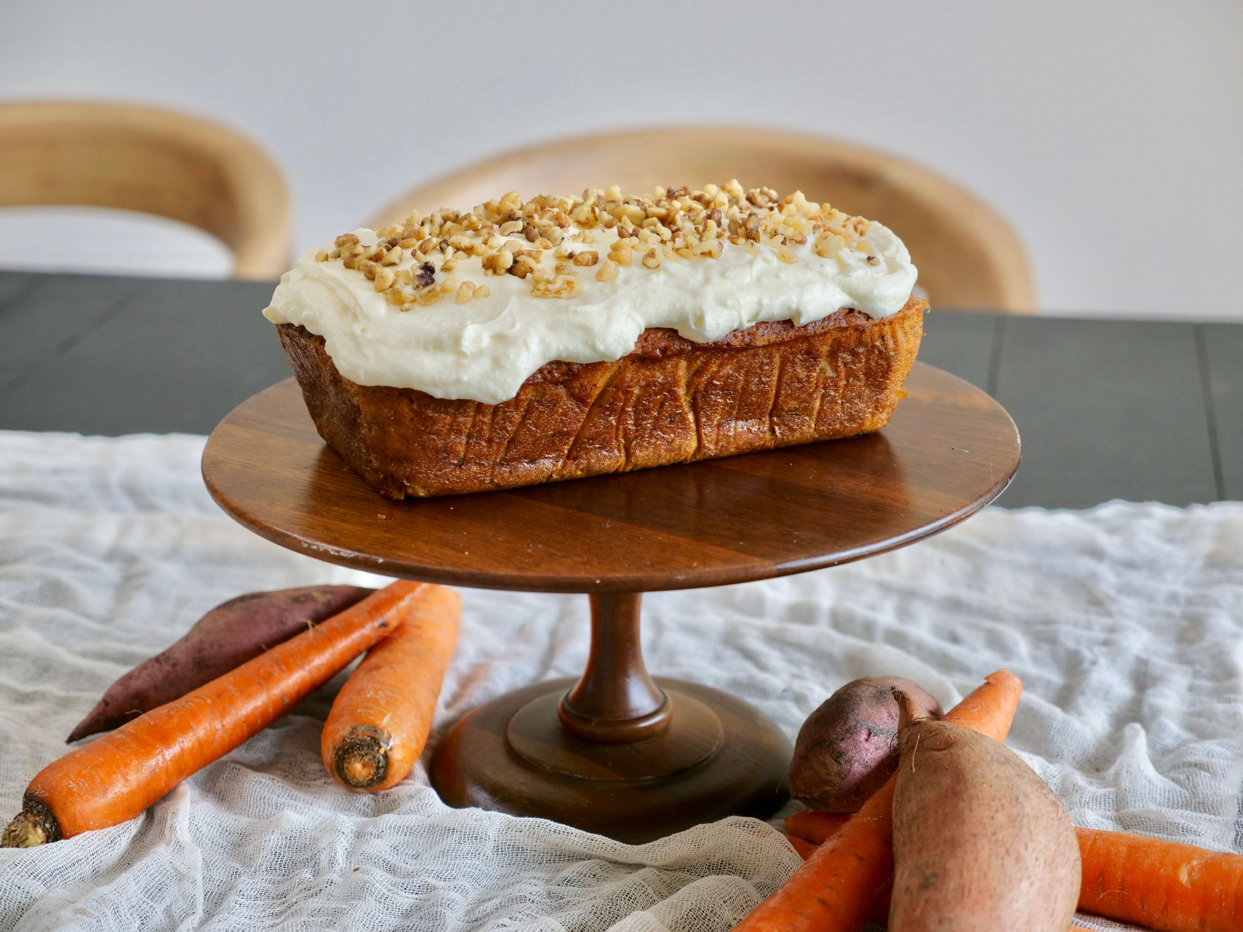 sweet potato carrot cake on table